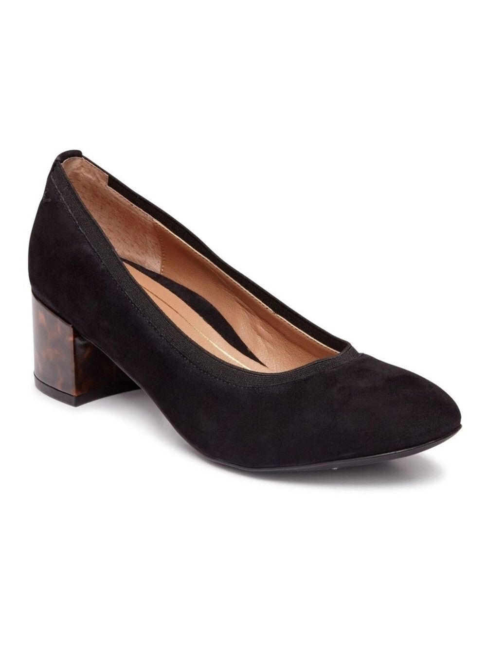 Vionic Natalie black suede pumps with tortoise block heel Size 8
